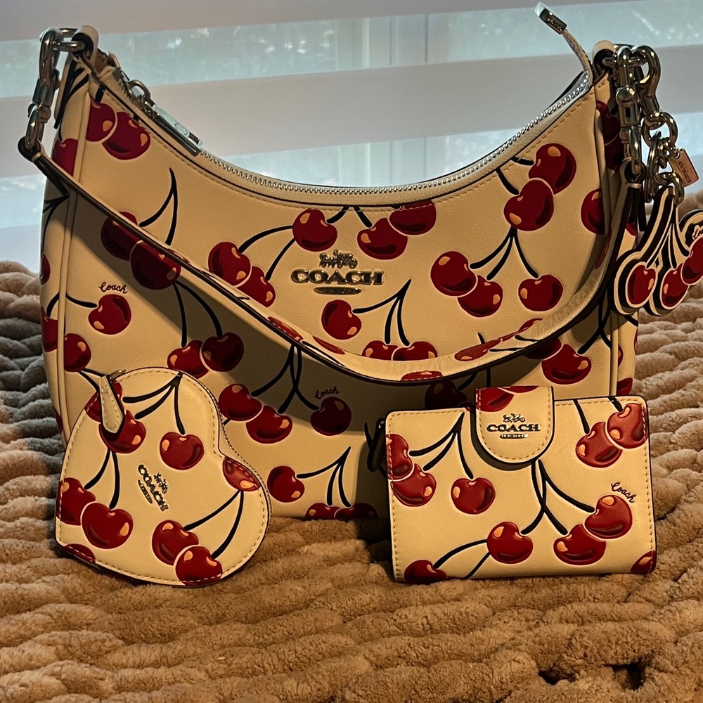 Coach Cherry Print Shoulder Bag - Cream and Red - Picture 7 of 7